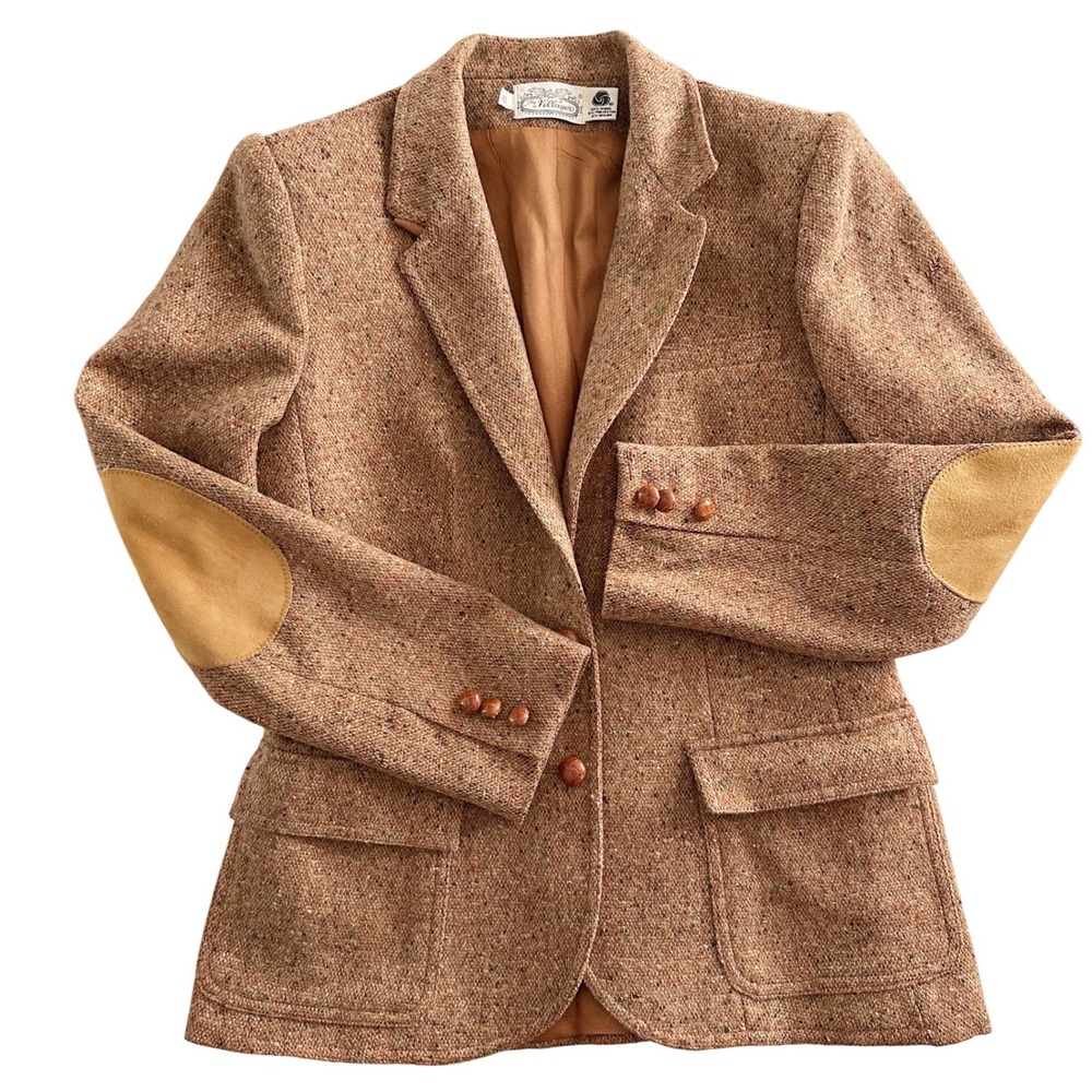 Vintage The Villager Wool Tweed Brown Blazer Elbow Patch Women's Size 12 ILGWU